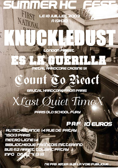 count to react,knuckledust,es la guerrila,last quiet time