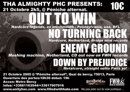 out to win,no turning back,enemy ground,down by prejudice